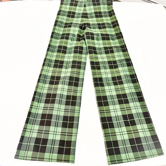 Princess Polly Plaid Patterned V-Cut Waist Green Checkered Flare Pant Size 12 - Picture 3 of 8